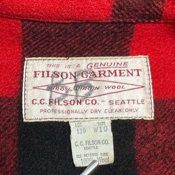 Vintage 60s Filson Mackinaw Cruiser Red Black Buffalo Check Plaid Wool Jacket S - Picture 4 of 10
